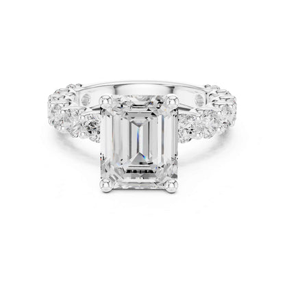 4 Carat Emerald Cut Solitaire Lab Grown Diamond Ring with Pavé Shank