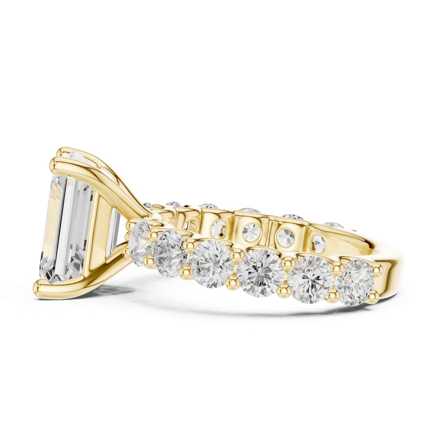 4 Carat Emerald Cut Solitaire Lab Grown Diamond Ring with Pavé Shank