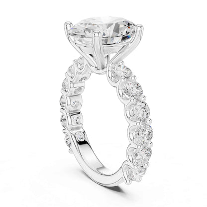 4 Carat Oval Cut Lab Grown Diamond Engagement Ring with Pavé Band