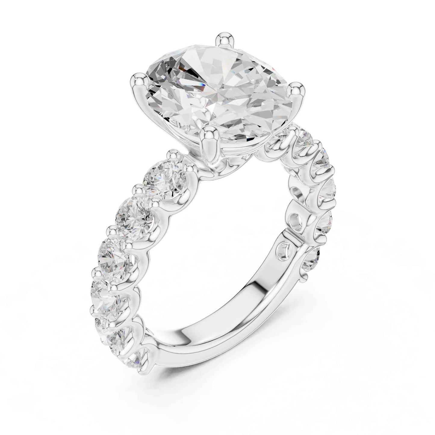 4 Carat Oval Cut Lab Grown Diamond Engagement Ring with Pavé Band
