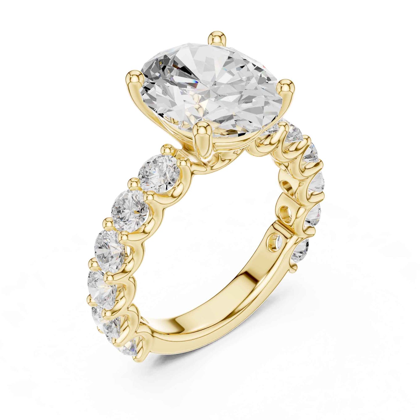 4 Carat Oval Cut Lab Grown Diamond Engagement Ring with Pavé Band