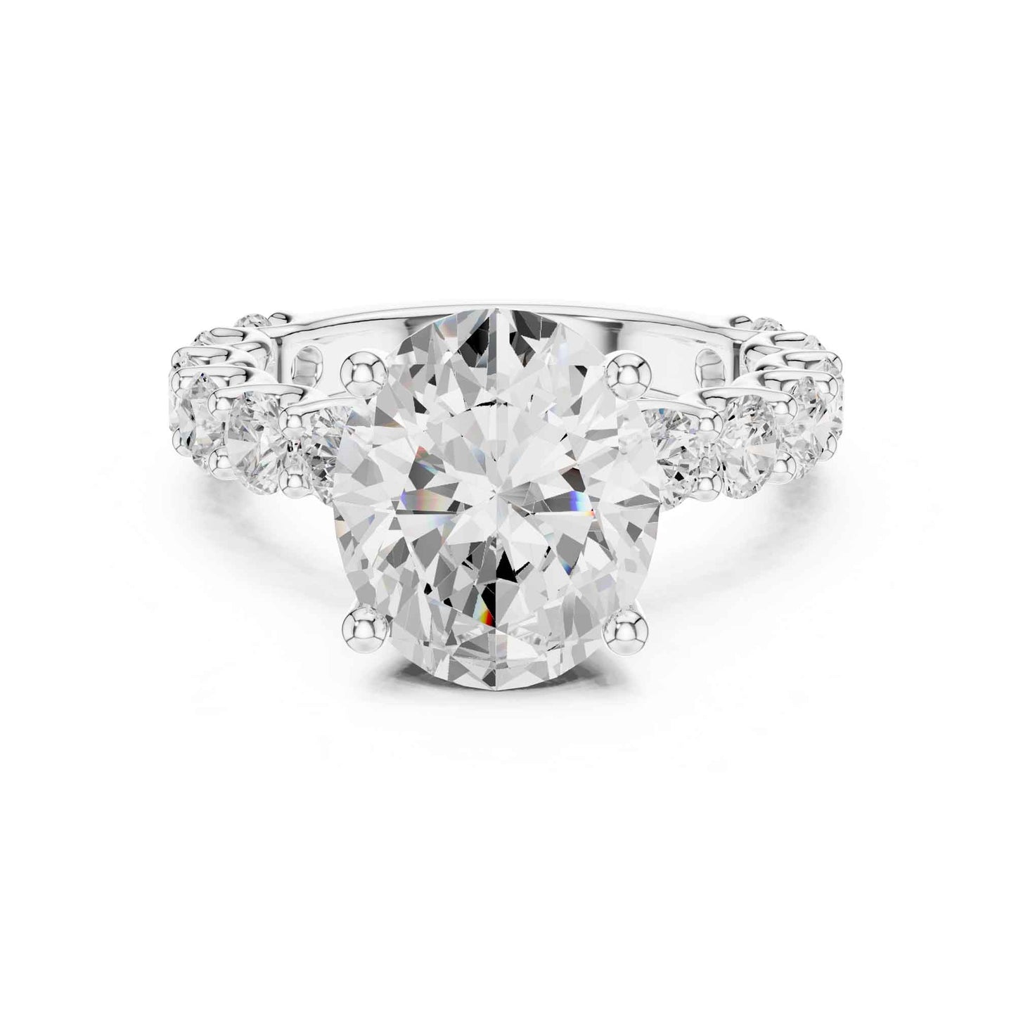 4 Carat Oval Cut Lab Grown Diamond Engagement Ring with Pavé Band