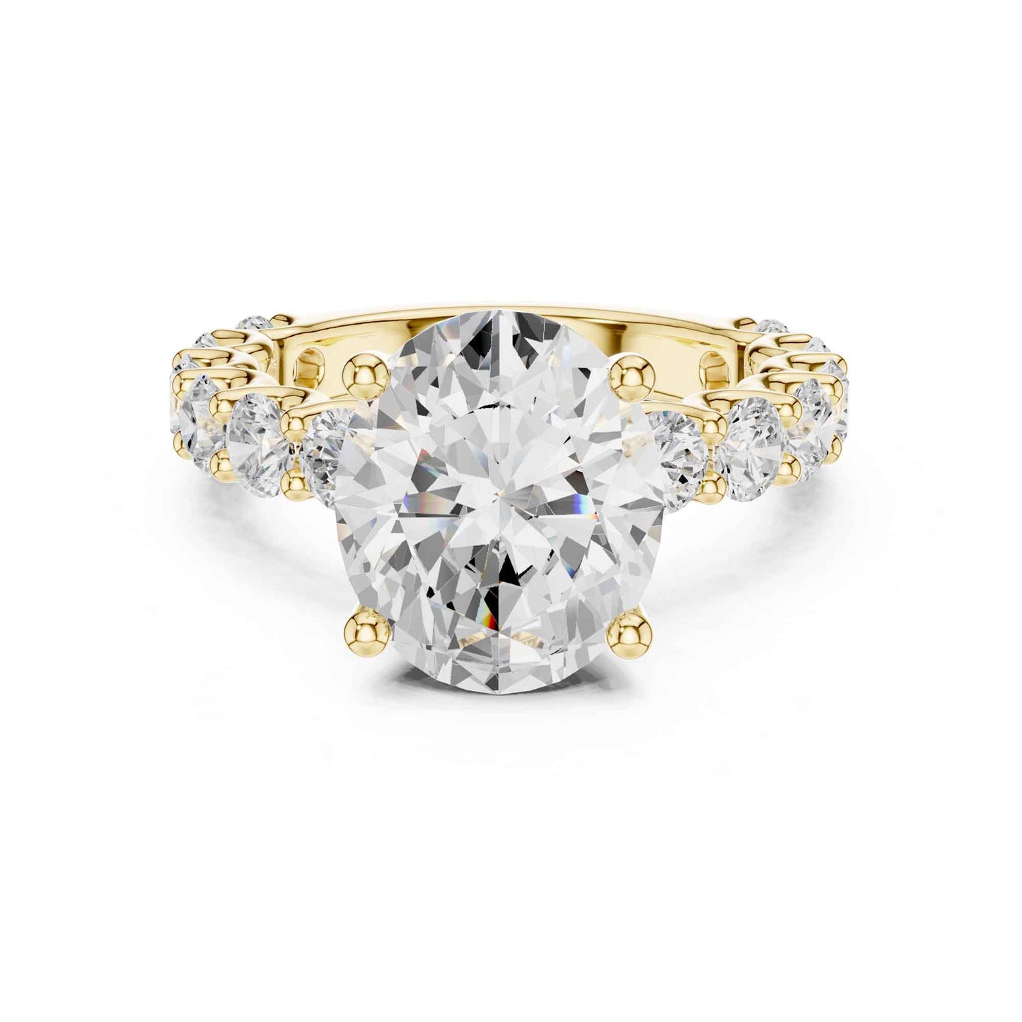4 Carat Oval Cut Lab Grown Diamond Engagement Ring with Pavé Band
