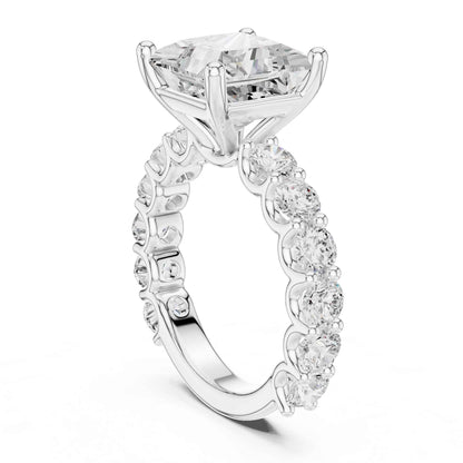 4 Carat Princess Shape Lab Grown Diamond Ring with Side Diamonds