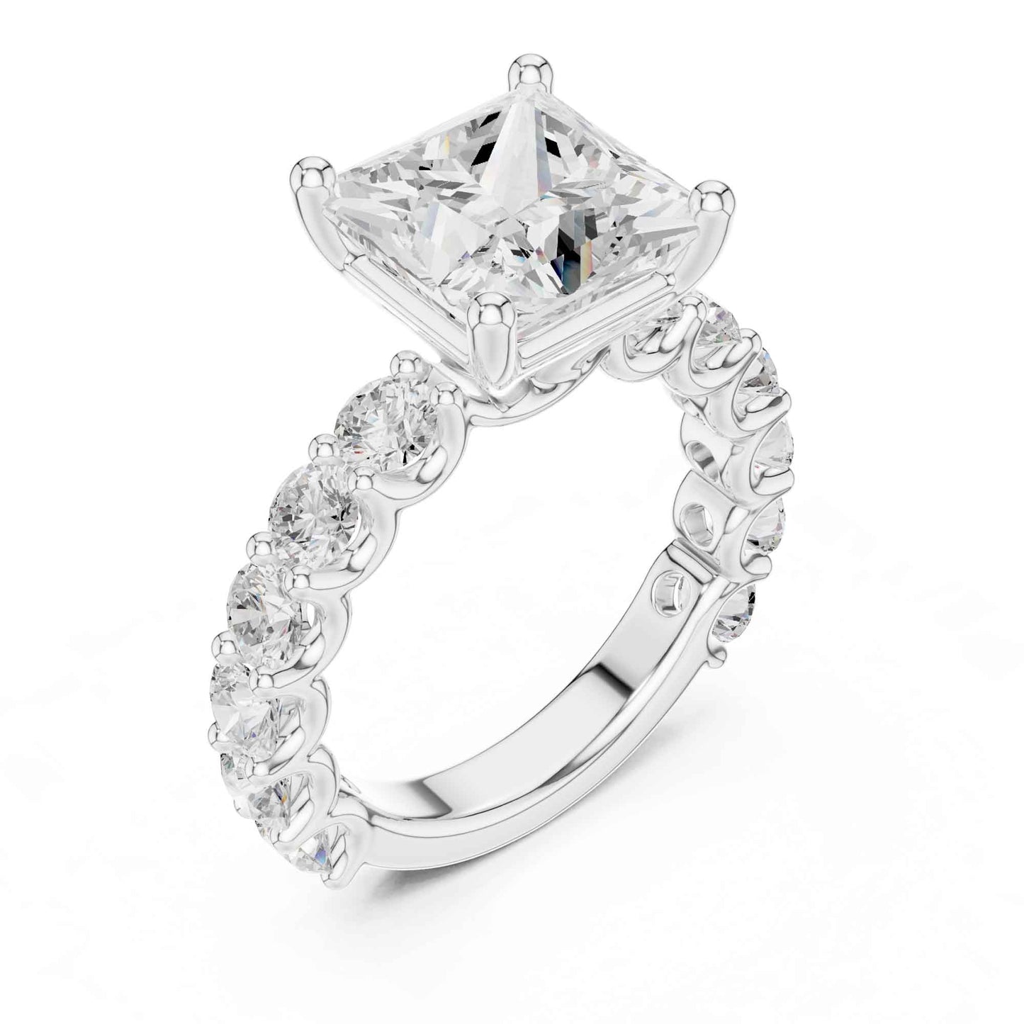 4 Carat Princess Shape Lab Grown Diamond Ring with Side Diamonds