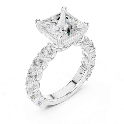 4 Carat Princess Shape Lab Grown Diamond Ring with Side Diamonds