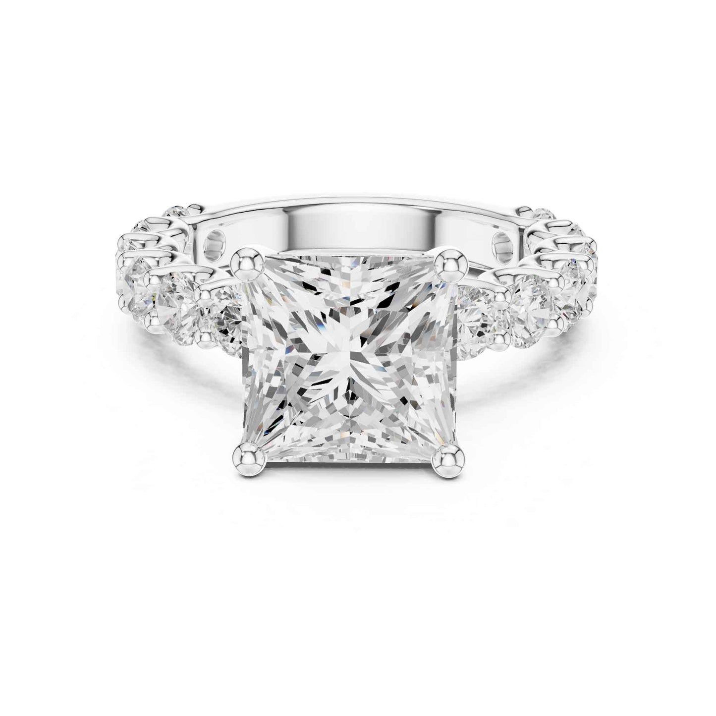 4 Carat Princess Shape Lab Grown Diamond Ring with Side Diamonds