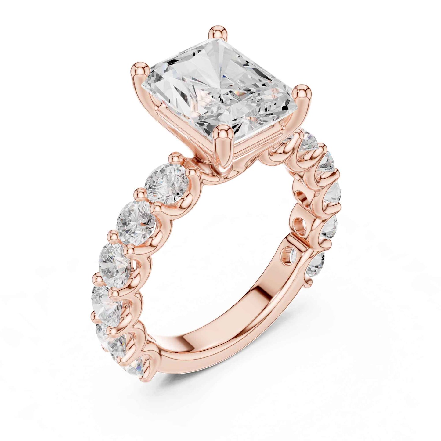 4 Carat Radiant Cut Lab Grown Diamond Engagement Ring with Pavé Band