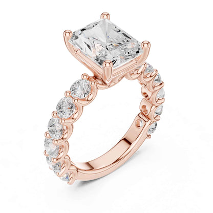 4 Carat Radiant Cut Lab Grown Diamond Engagement Ring with Pavé Band