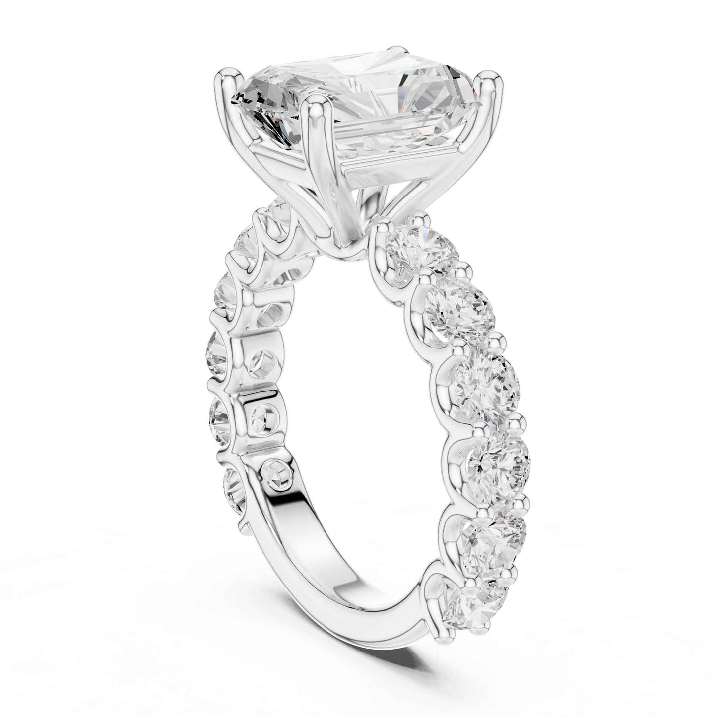 4 Carat Radiant Cut Lab Grown Diamond Engagement Ring with Pavé Band