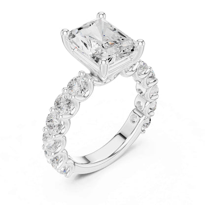4 Carat Radiant Cut Lab Grown Diamond Engagement Ring with Pavé Band