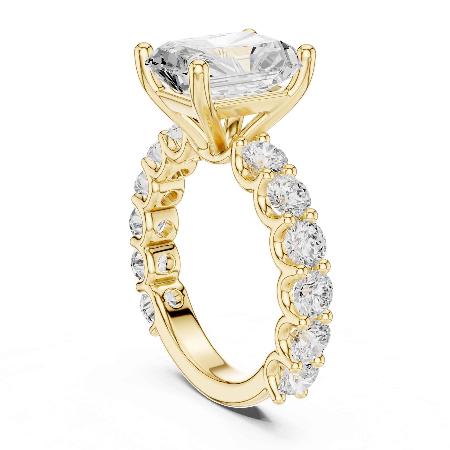 4 Carat Radiant Cut Lab Grown Diamond Engagement Ring with Pavé Band