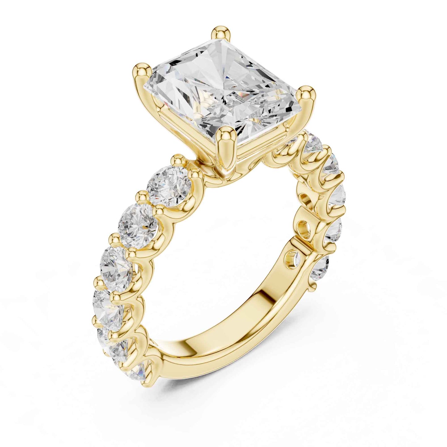 4 Carat Radiant Cut Lab Grown Diamond Engagement Ring with Pavé Band
