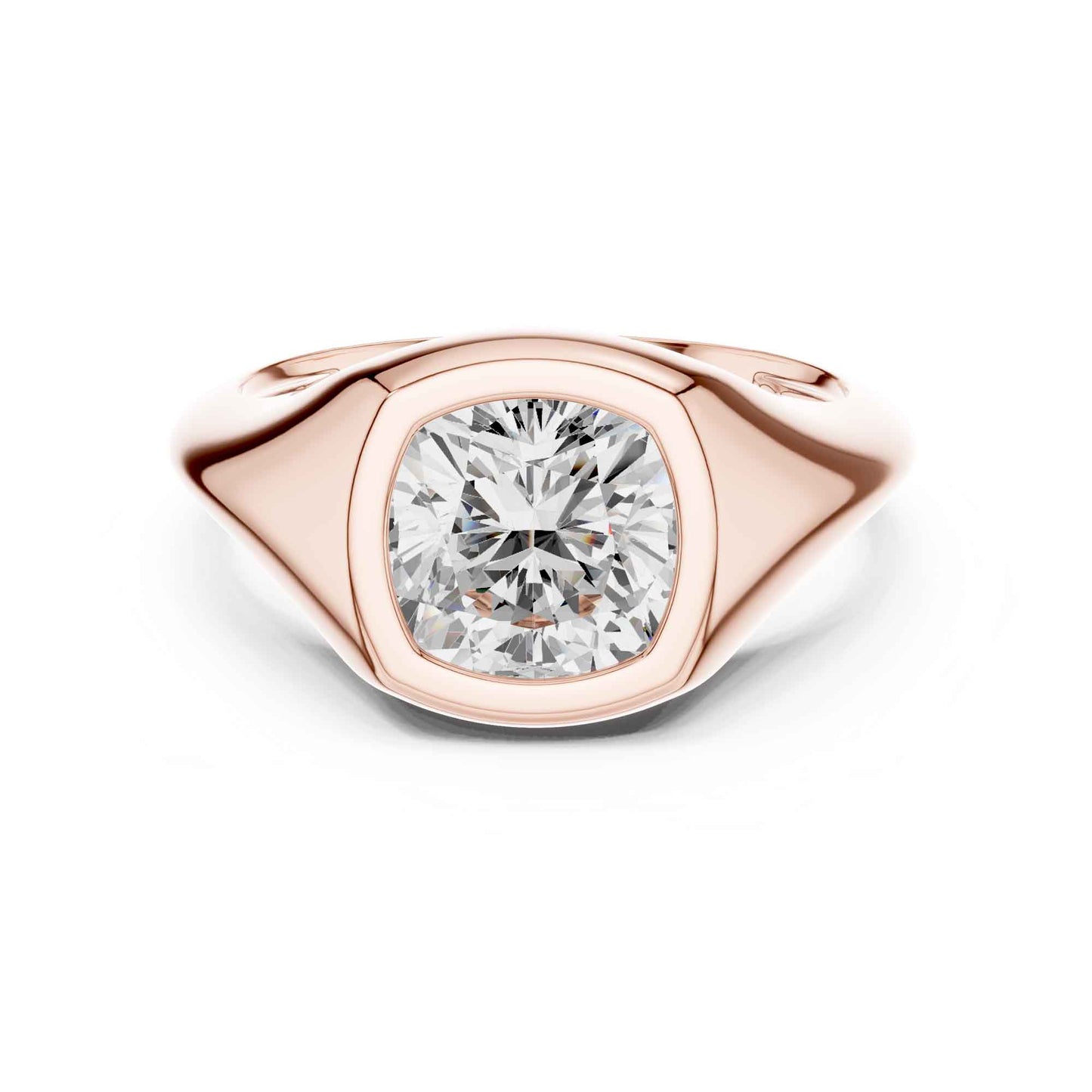 2 Carat Modern Cushion Cut Lab Grown Diamond Bezel Signet Ring