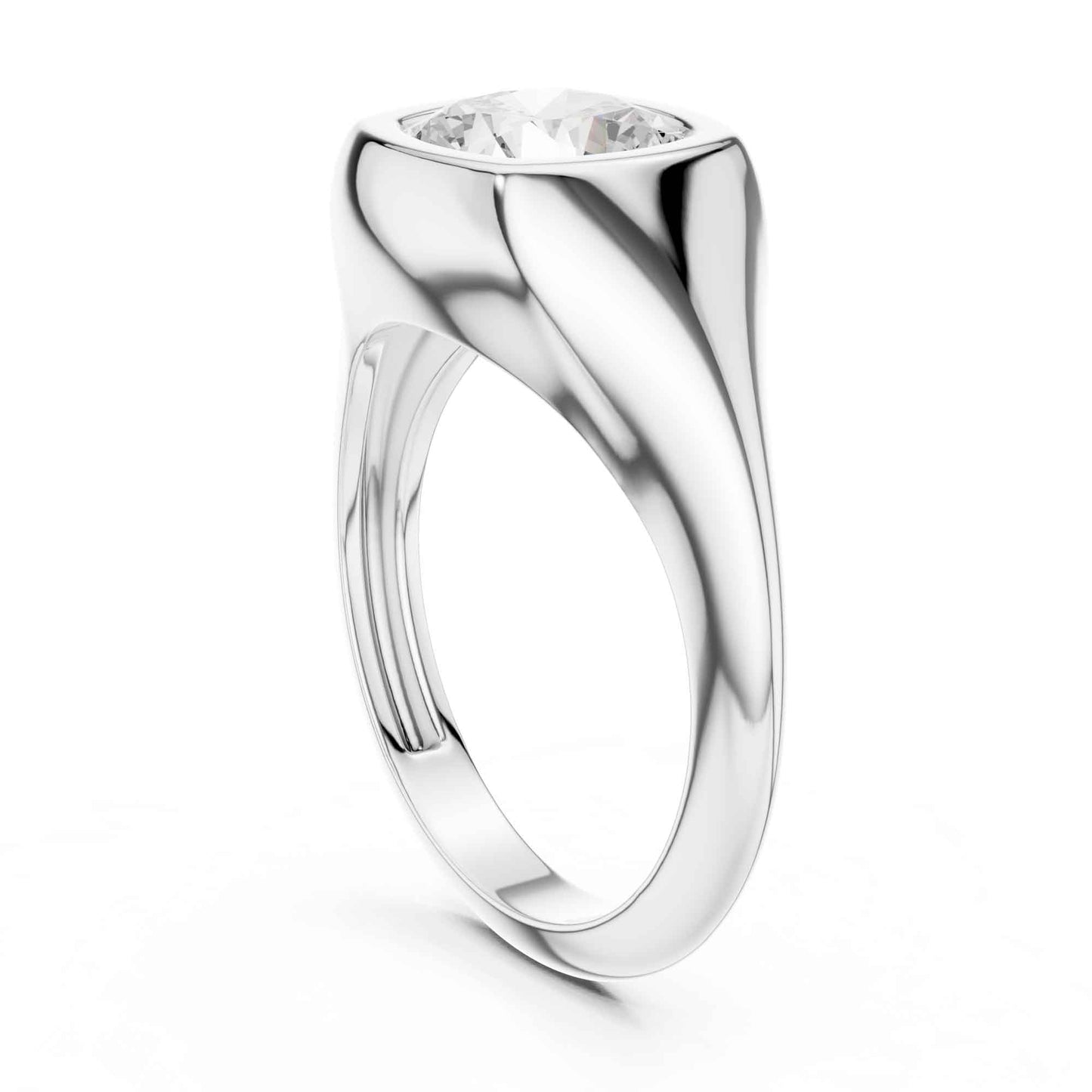 2 Carat Modern Cushion Cut Lab Grown Diamond Bezel Signet Ring