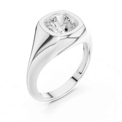 2 Carat Modern Cushion Cut Lab Grown Diamond Bezel Signet Ring