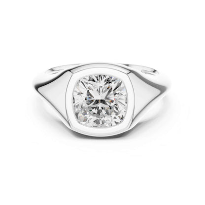 2 Carat Modern Cushion Cut Lab Grown Diamond Bezel Signet Ring