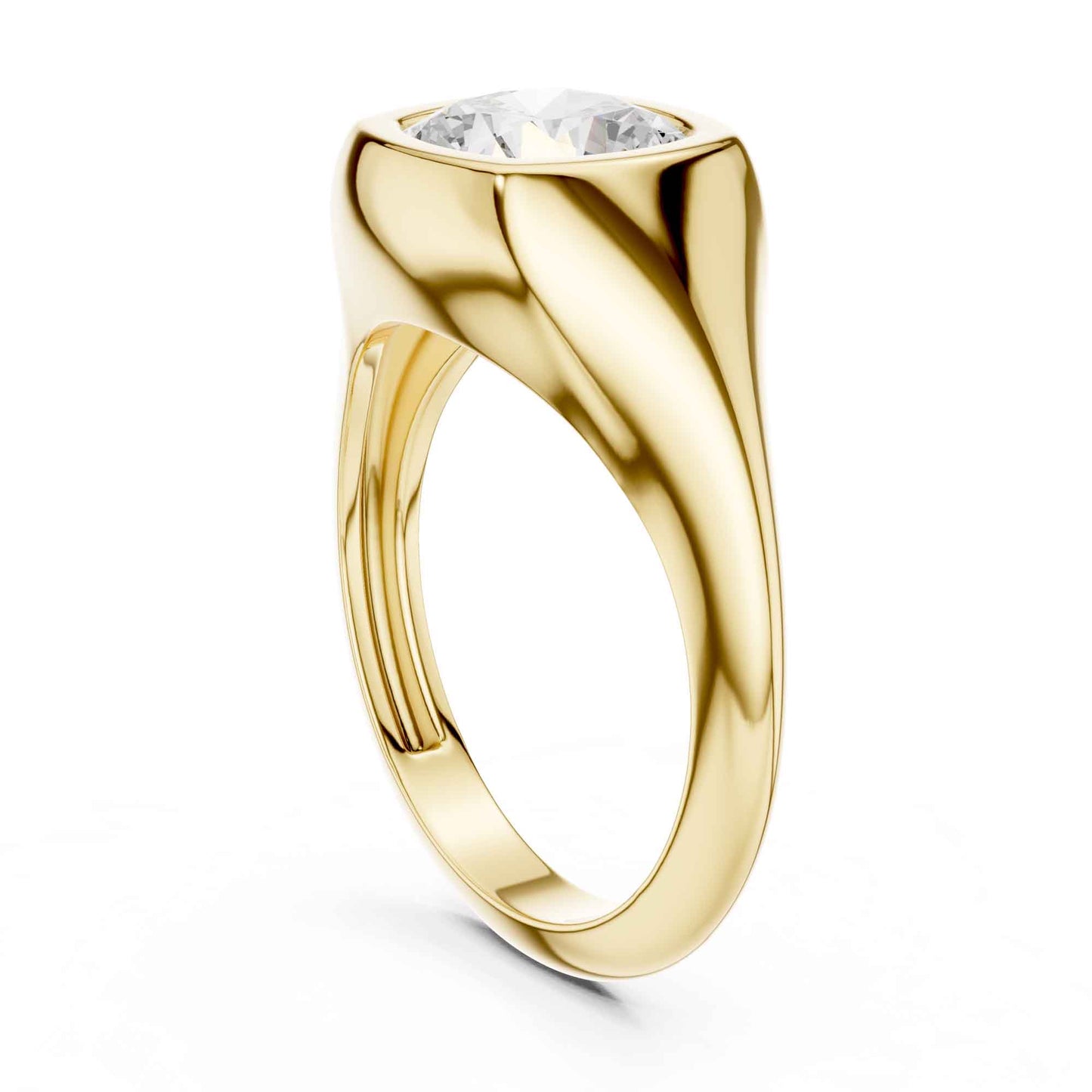 2 Carat Modern Cushion Cut Lab Grown Diamond Bezel Signet Ring