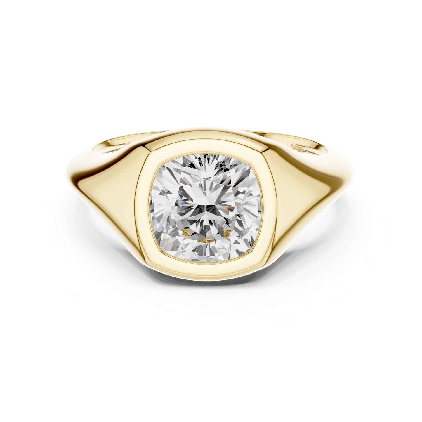 2 Carat Modern Cushion Cut Lab Grown Diamond Bezel Signet Ring