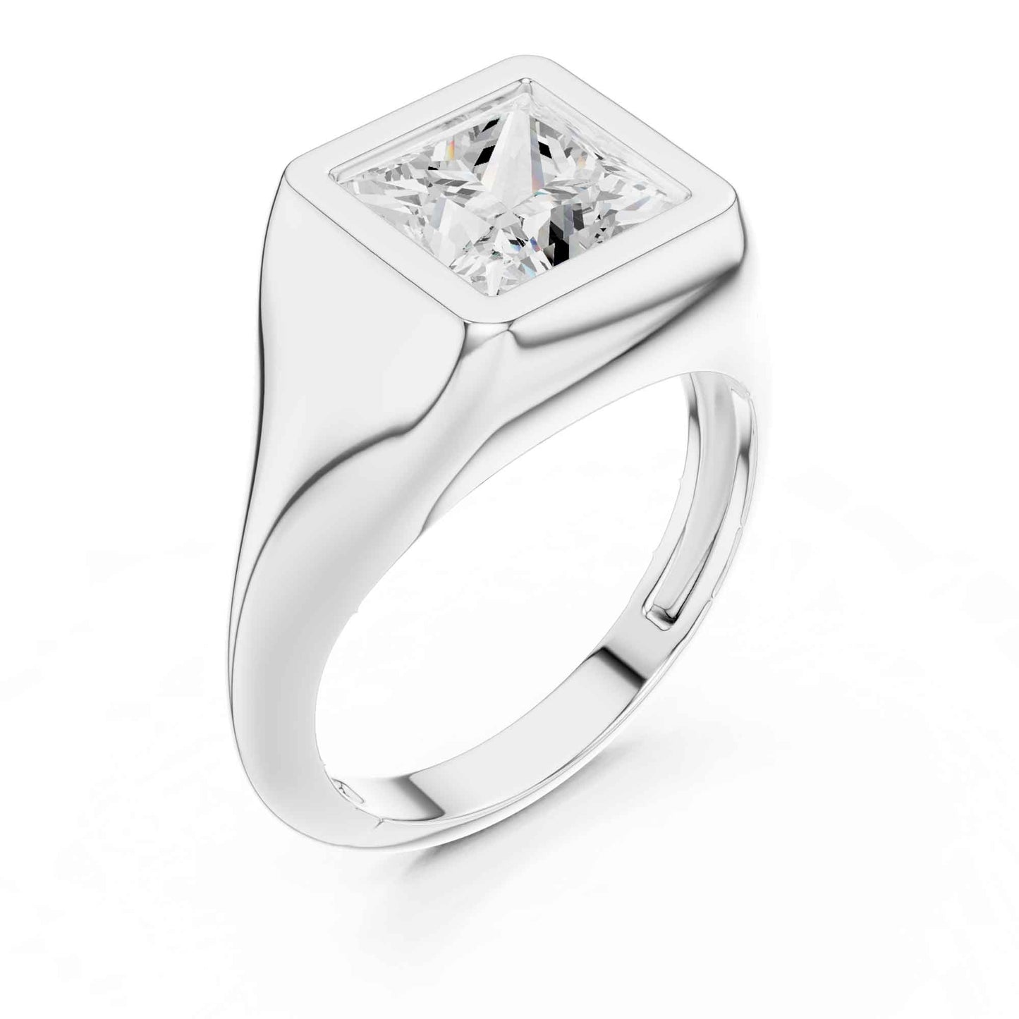 2 Carat Princess Cut Lab Grown Diamond Bezel Set Statement Ring