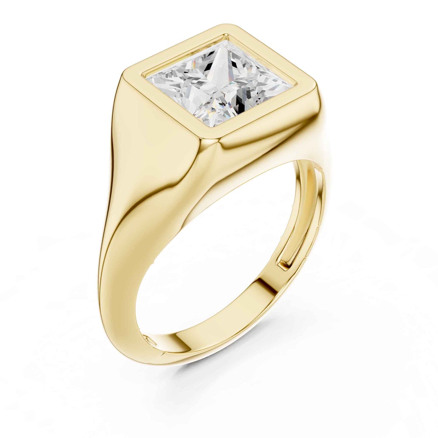2 Carat Princess Cut Lab Grown Diamond Bezel Set Statement Ring