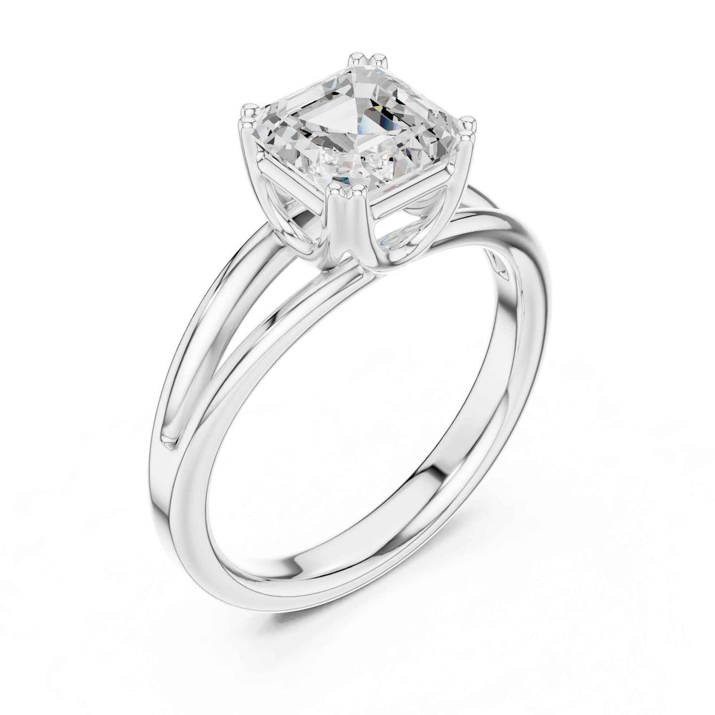 2 Carat Asscher Cut Lab Grown Diamond Split Shank Ring