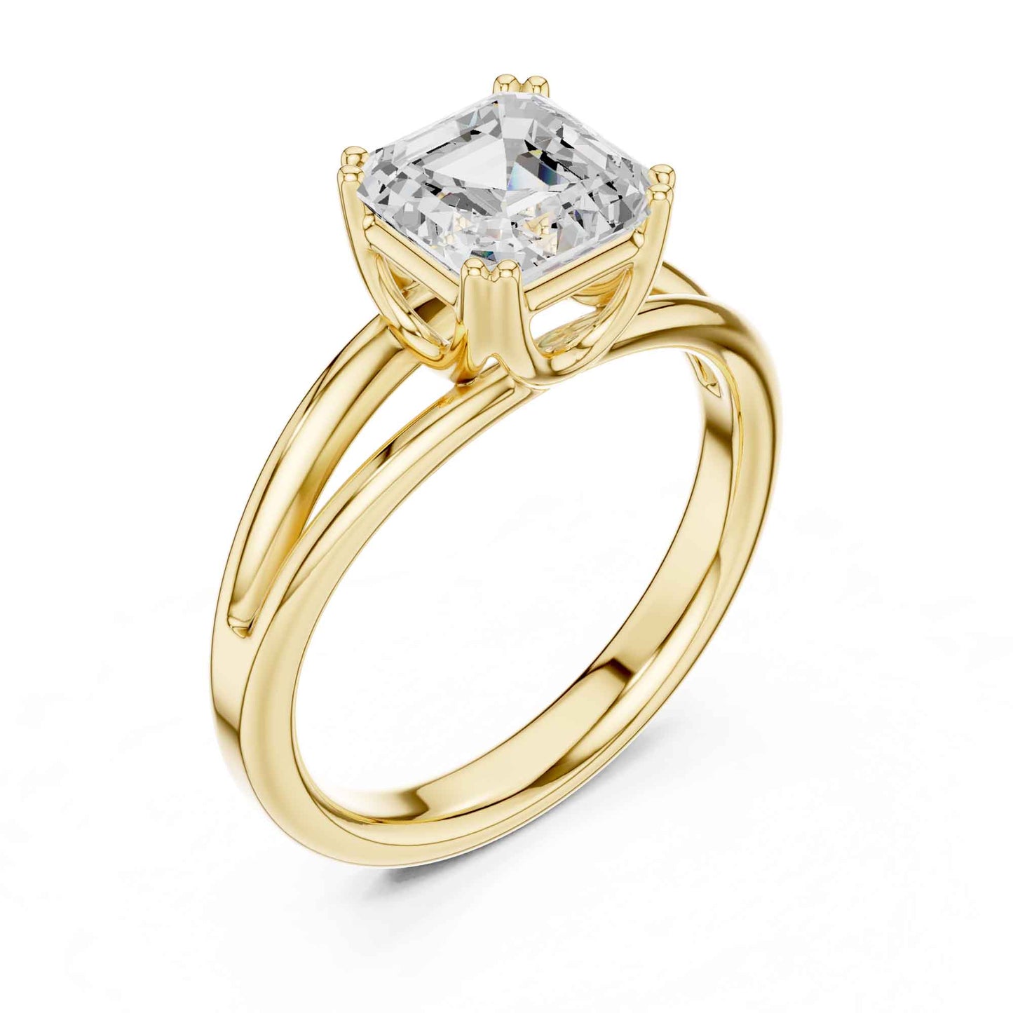 2 Carat Asscher Cut Lab Grown Diamond Split Shank Ring