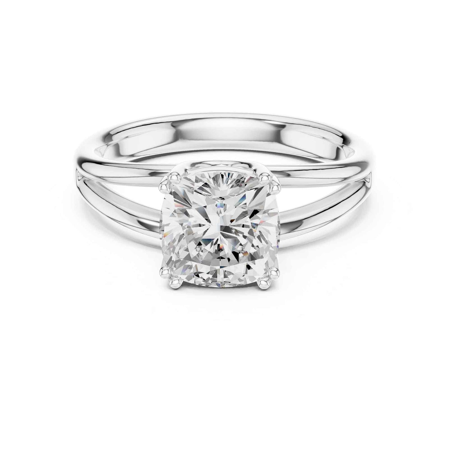 2 Carat Cushion Cut Lab Grown Diamond Split Shank Ring