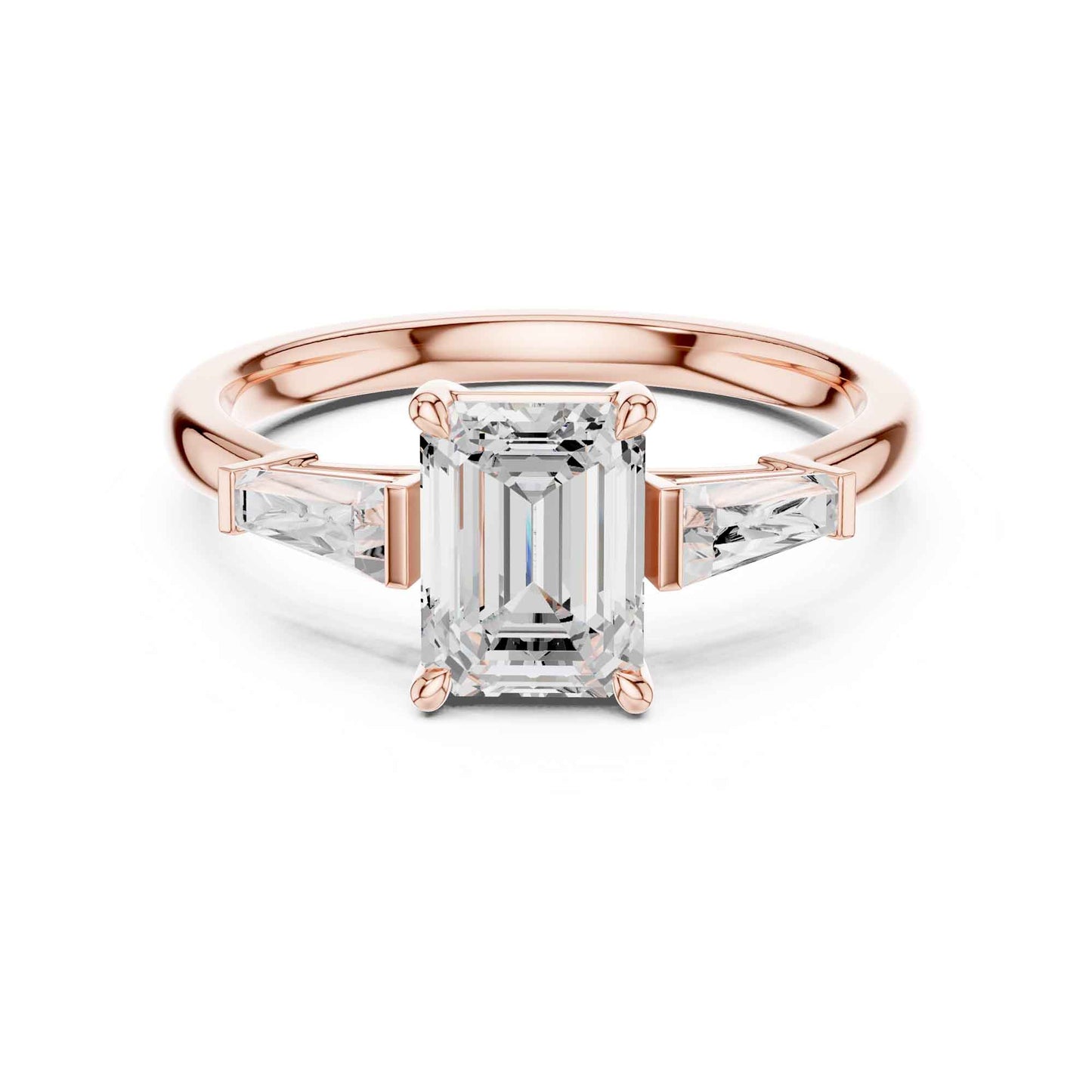 1.5 Carat Emerald Cut Lab Grown Diamond Engagement Ring with Tapered Side Stones