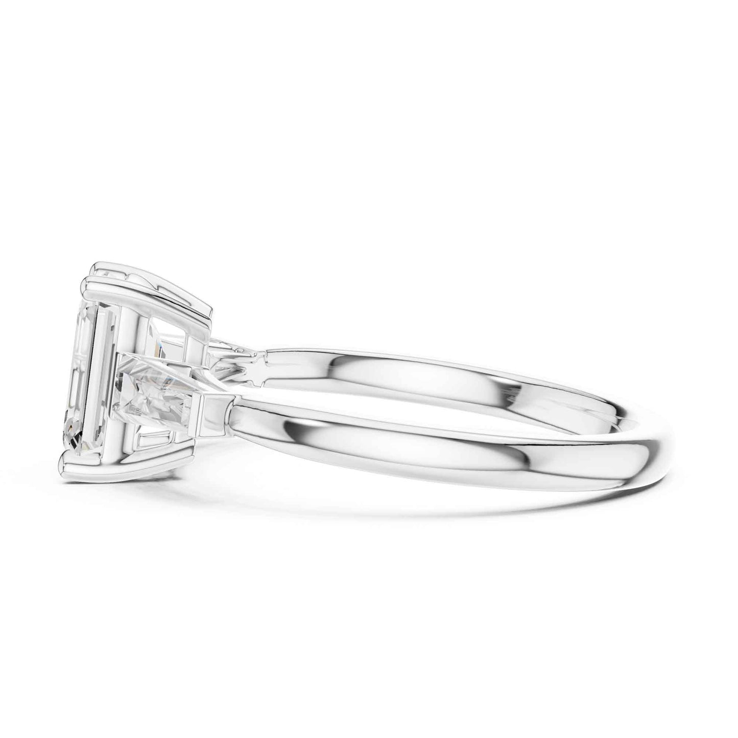 1.5 Carat Emerald Cut Lab Grown Diamond Engagement Ring with Tapered Side Stones