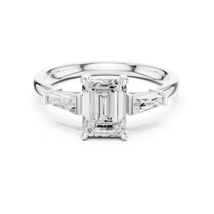 1.5 Carat Emerald Cut Lab Grown Diamond Engagement Ring with Tapered Side Stones