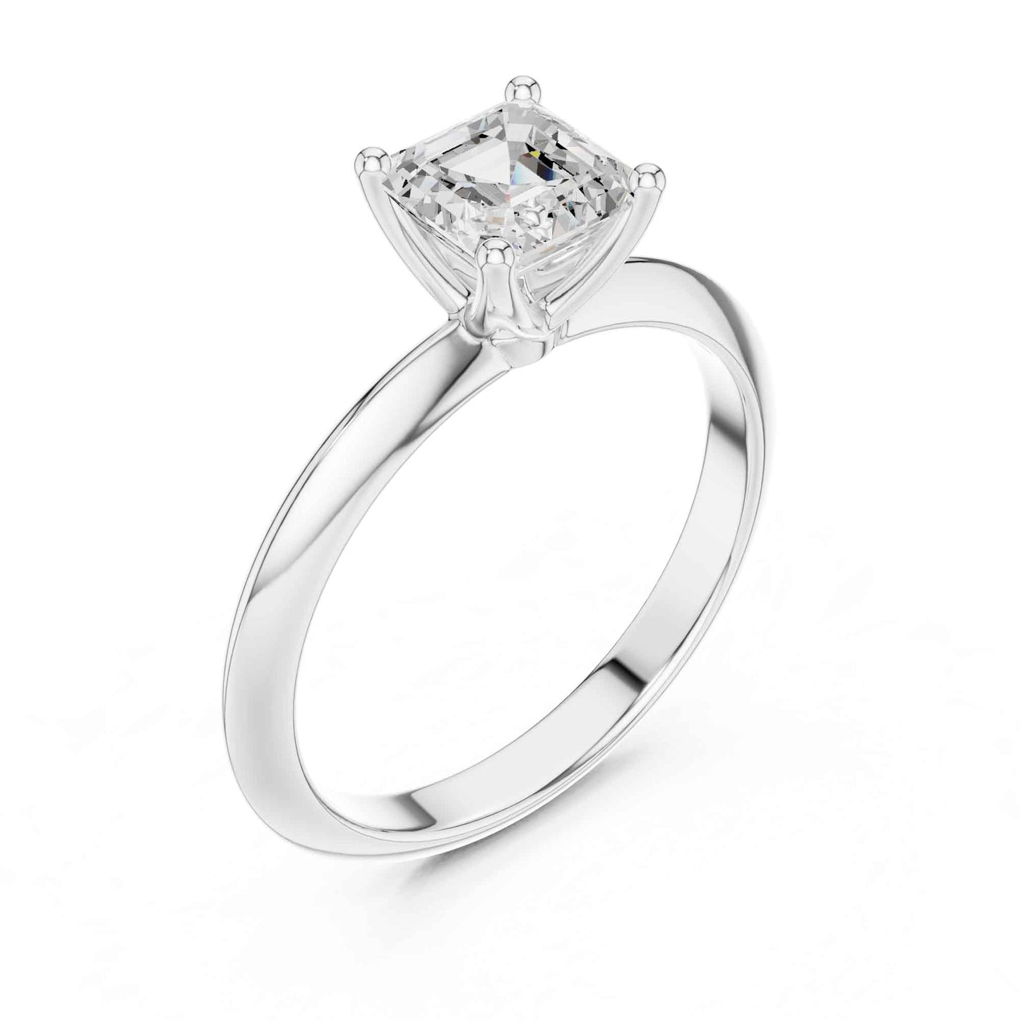 1 Carat Asscher Cut Lab Grown Diamond Solitaire Engagement Ring