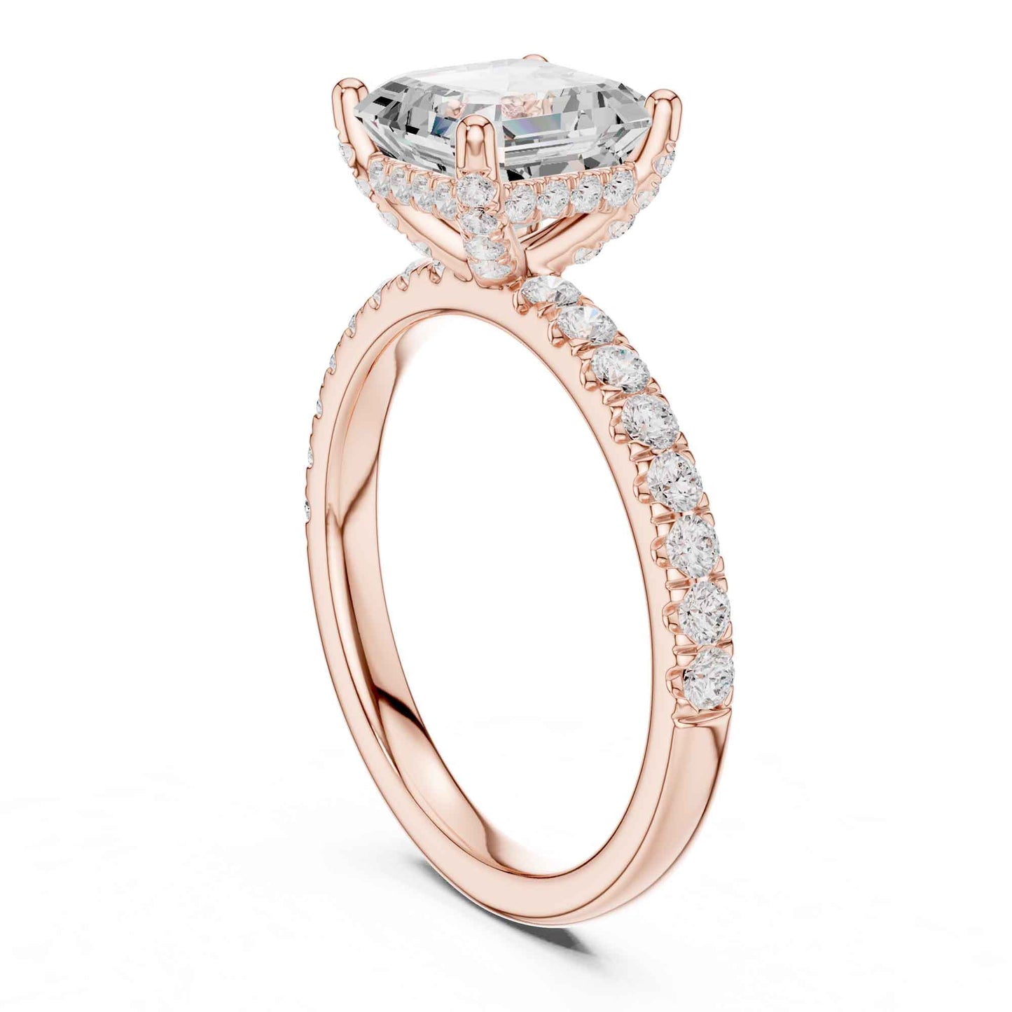 2 Carat Asscher Cut Lab Grown Diamond Pavé Engagement Ring