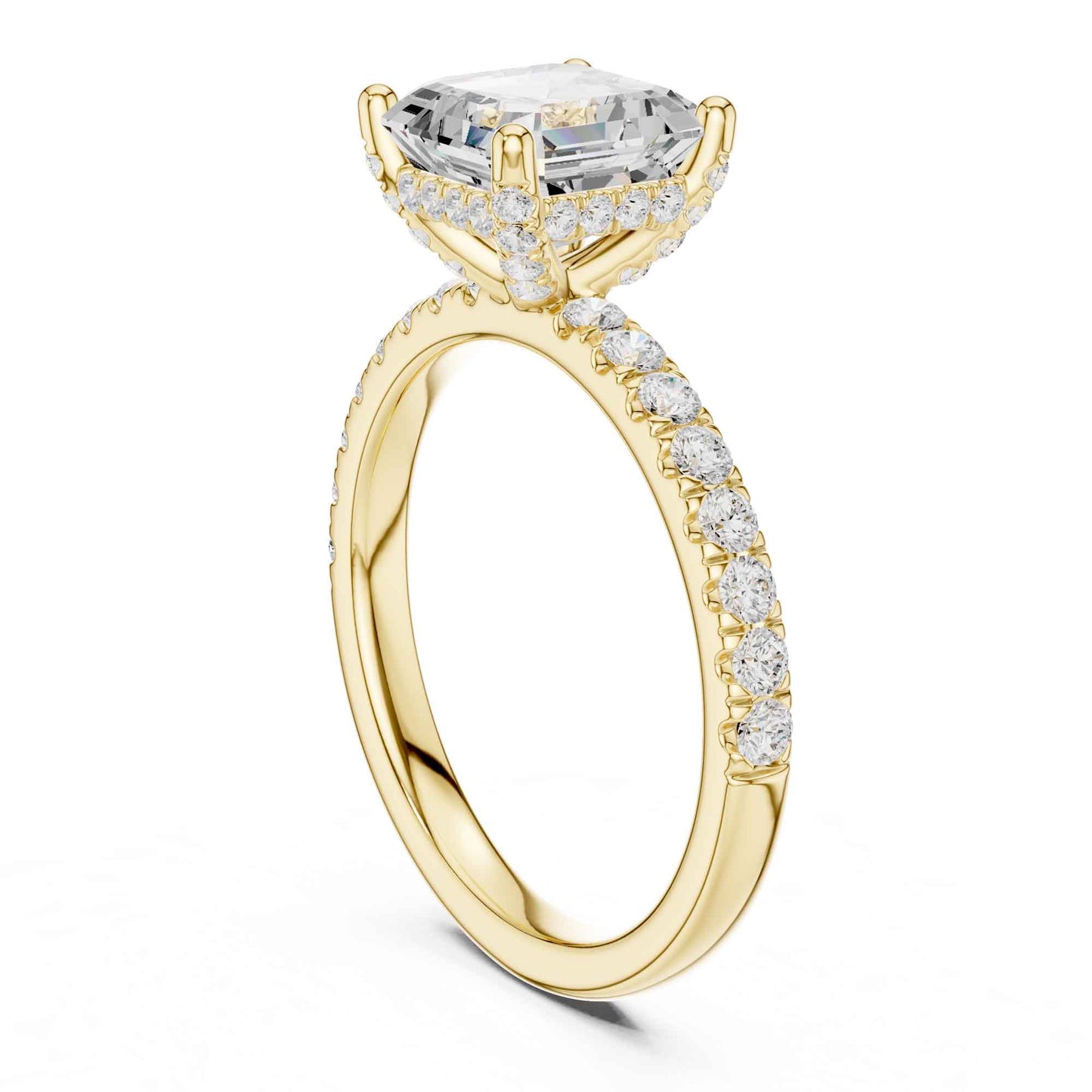 2 Carat Asscher Cut Lab Grown Diamond Pavé Engagement Ring