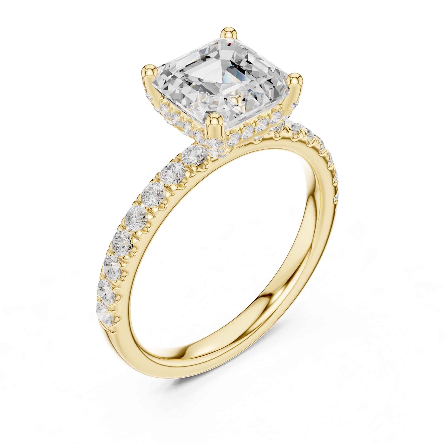 2 Carat Asscher Cut Lab Grown Diamond Pavé Engagement Ring