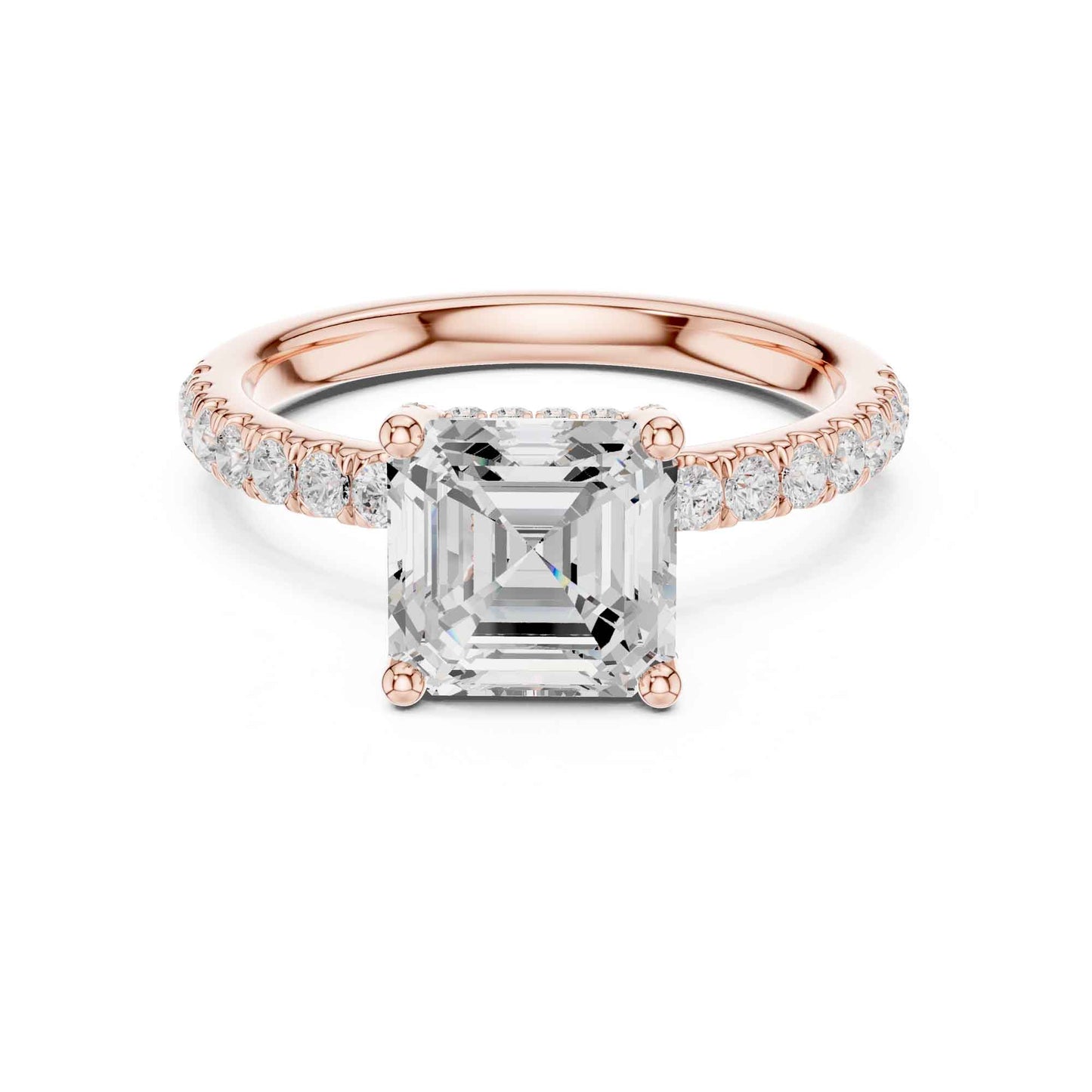 2 Carat Asscher Cut Lab Grown Diamond Pavé Engagement Ring