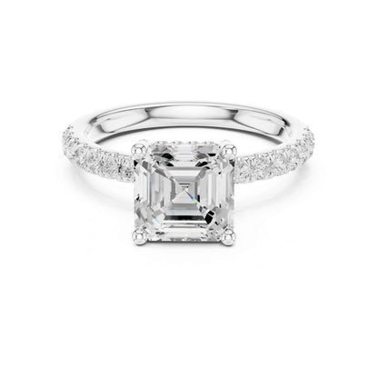 2 Carat Asscher Cut Lab Grown Diamond Pavé Engagement Ring