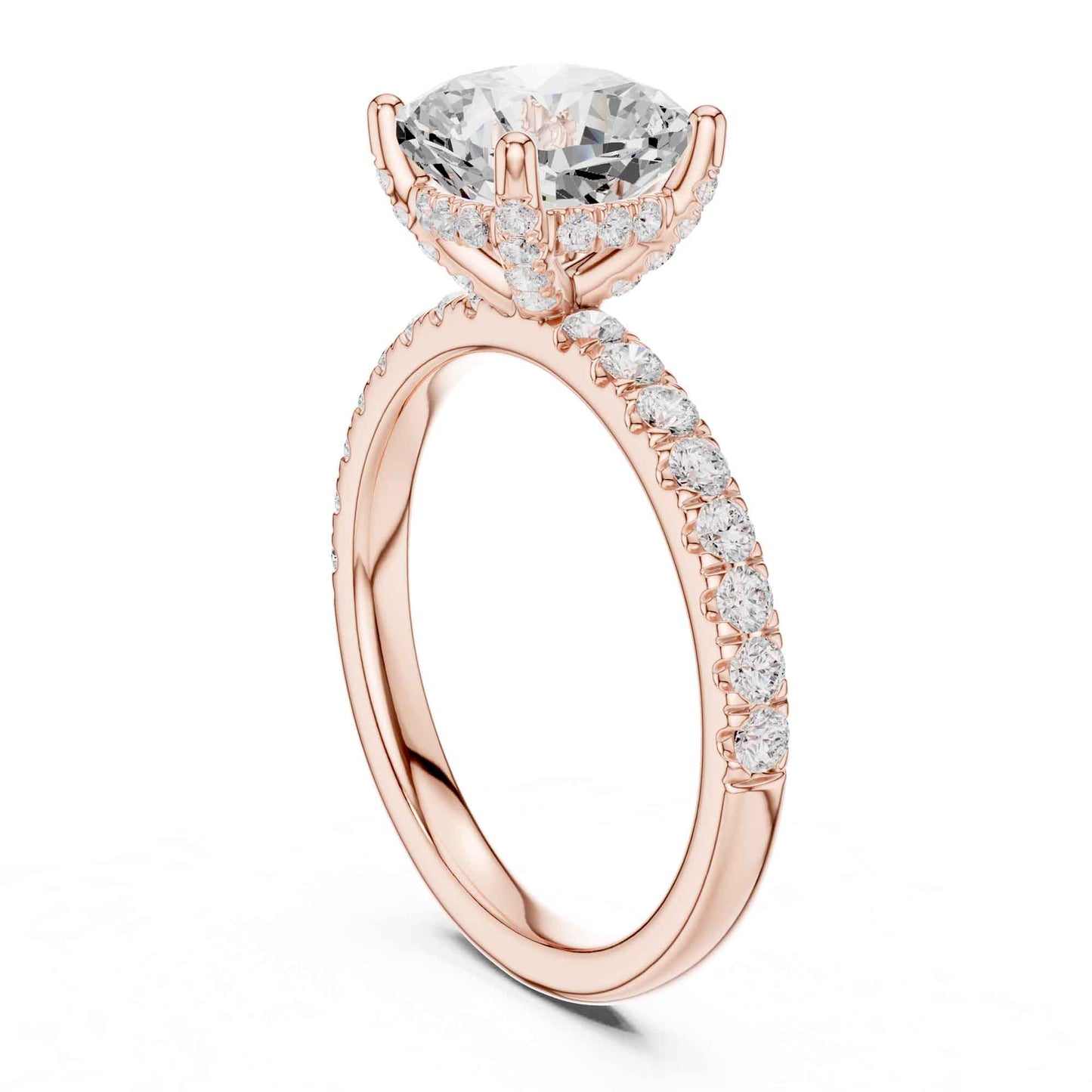 2 Carat Cushion Shape Lab Diamond Pavé Solitaire Engagement Ring