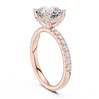 2 Carat Cushion Shape Lab Diamond Pavé Solitaire Engagement Ring