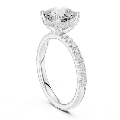 2 Carat Cushion Shape Lab Diamond Pavé Solitaire Engagement Ring