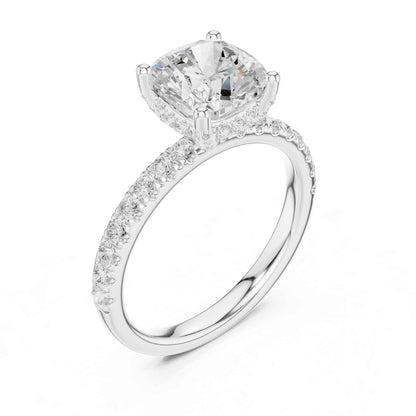 2 Carat Cushion Shape Lab Diamond Pavé Solitaire Engagement Ring