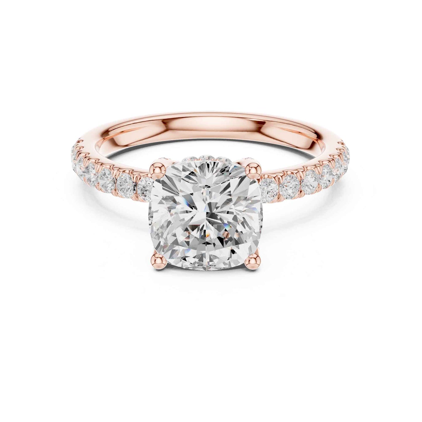 2 Carat Cushion Shape Lab Diamond Pavé Solitaire Engagement Ring