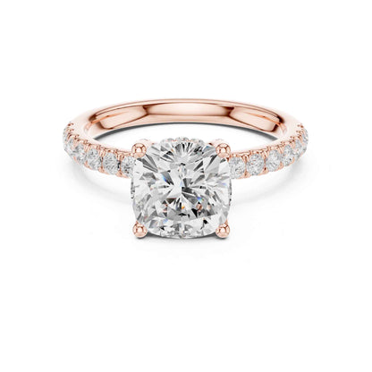2 Carat Cushion Shape Lab Diamond Pavé Solitaire Engagement Ring