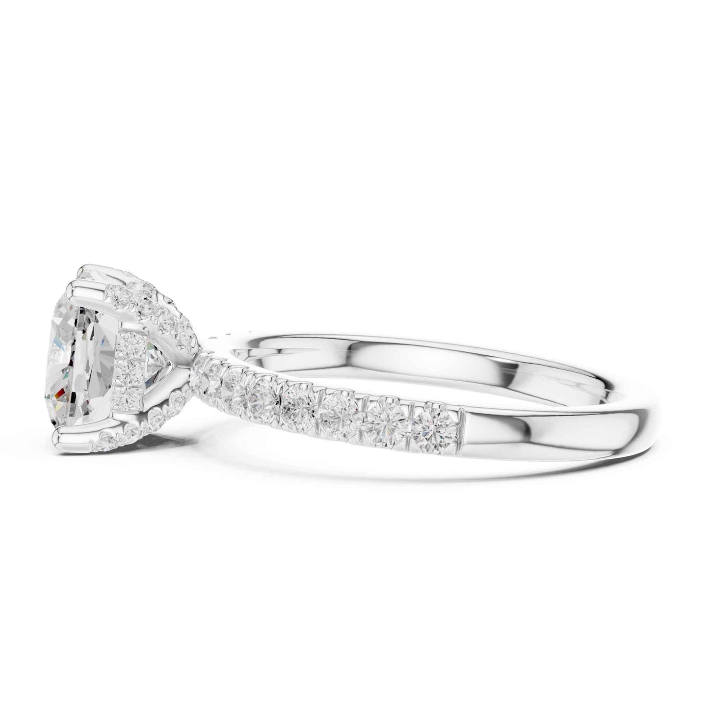 2 Carat Cushion Shape Lab Diamond Pavé Solitaire Engagement Ring