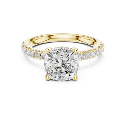 2 Carat Cushion Shape Lab Diamond Pavé Solitaire Engagement Ring