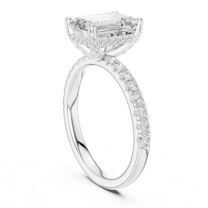 2 Carat Emerald Cut Lab Grown Diamond Engagement Ring with Pavé Band