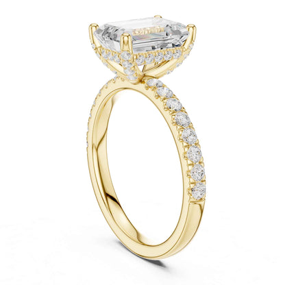 2 Carat Emerald Cut Lab Grown Diamond Engagement Ring with Pavé Band