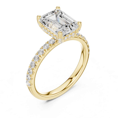 2 Carat Emerald Cut Lab Grown Diamond Engagement Ring with Pavé Band