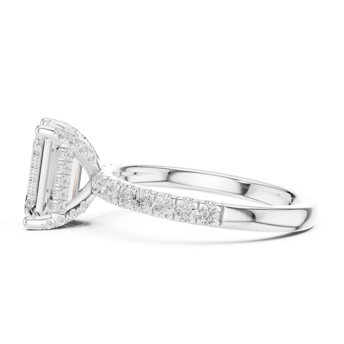 2 Carat Emerald Cut Lab Grown Diamond Engagement Ring with Pavé Band