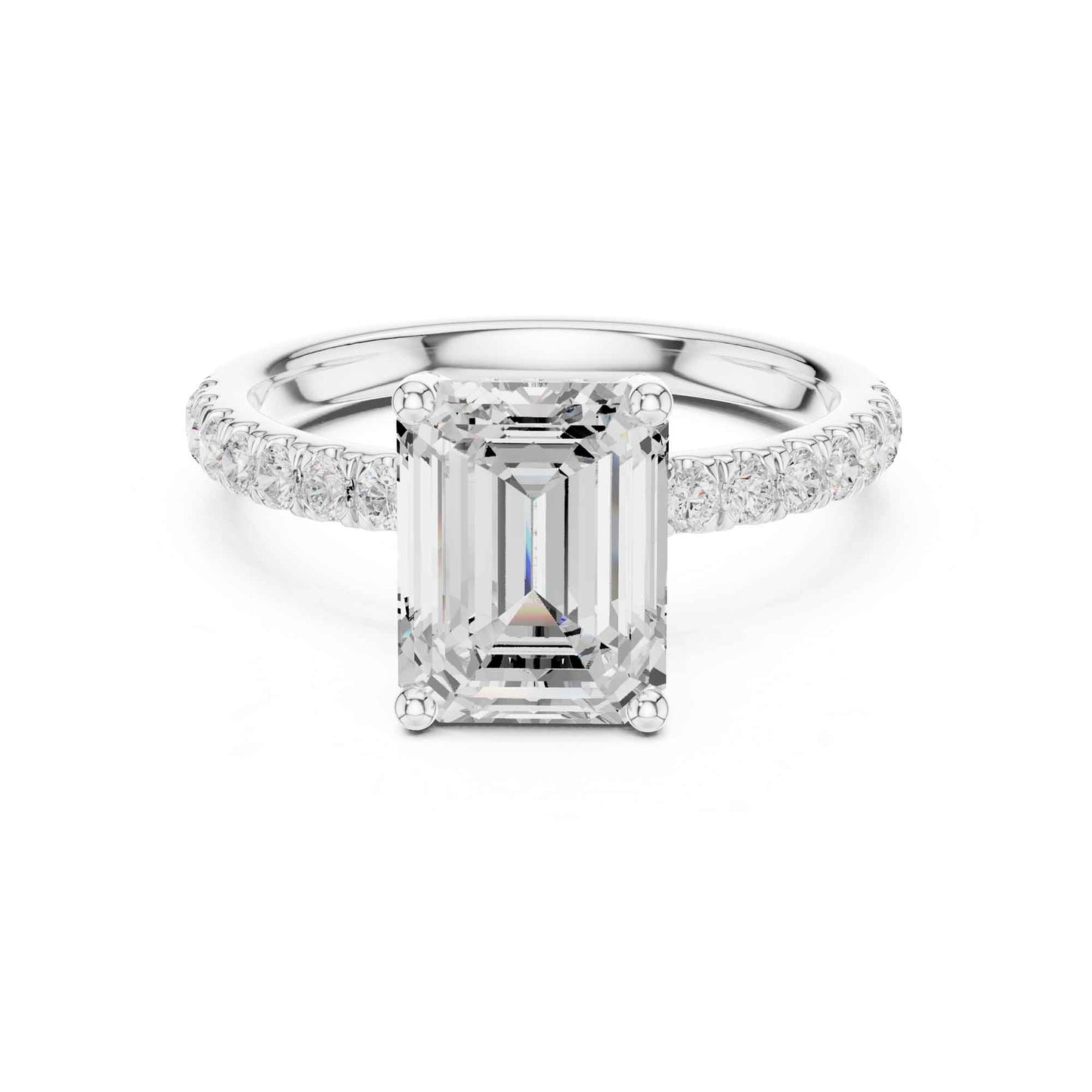 2 Carat Emerald Cut Lab Grown Diamond Engagement Ring with Pavé Band